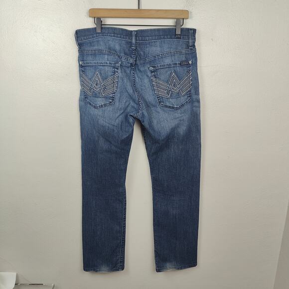 Vintage Y2K 7 For All Mankind A Pocket Straight Jeans Mens 34‎ Dark Wash Stretch - Picture 1 of 11